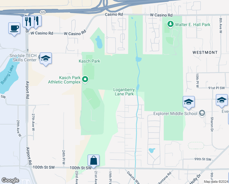 map of restaurants, bars, coffee shops, grocery stores, and more near 9204 18th Avenue West in Everett