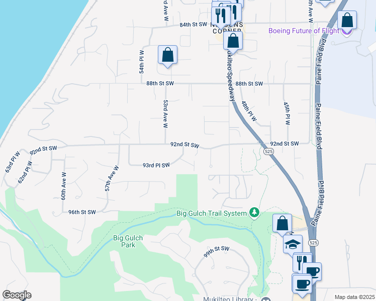 map of restaurants, bars, coffee shops, grocery stores, and more near 9207 52nd Avenue West in Mukilteo