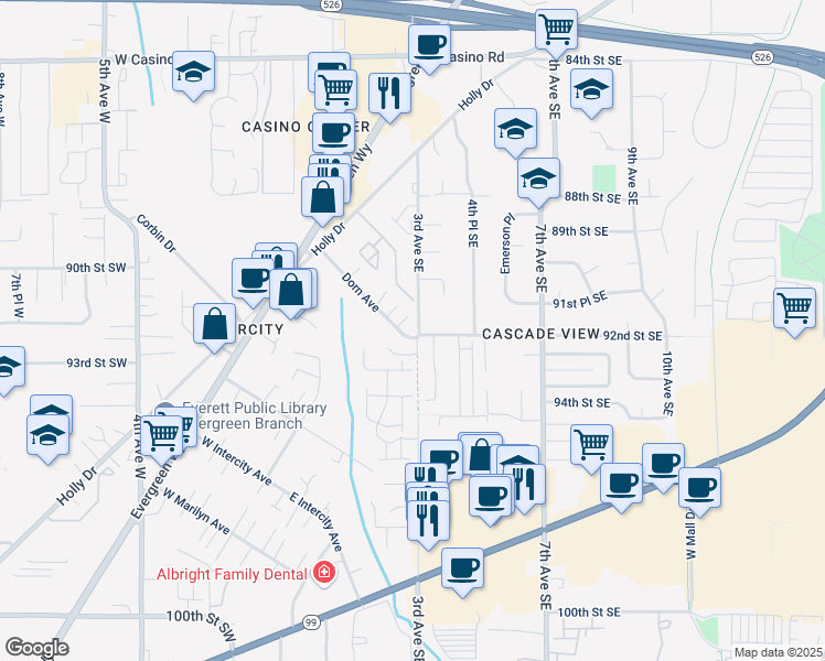 map of restaurants, bars, coffee shops, grocery stores, and more near 232 Dorn Avenue in Everett