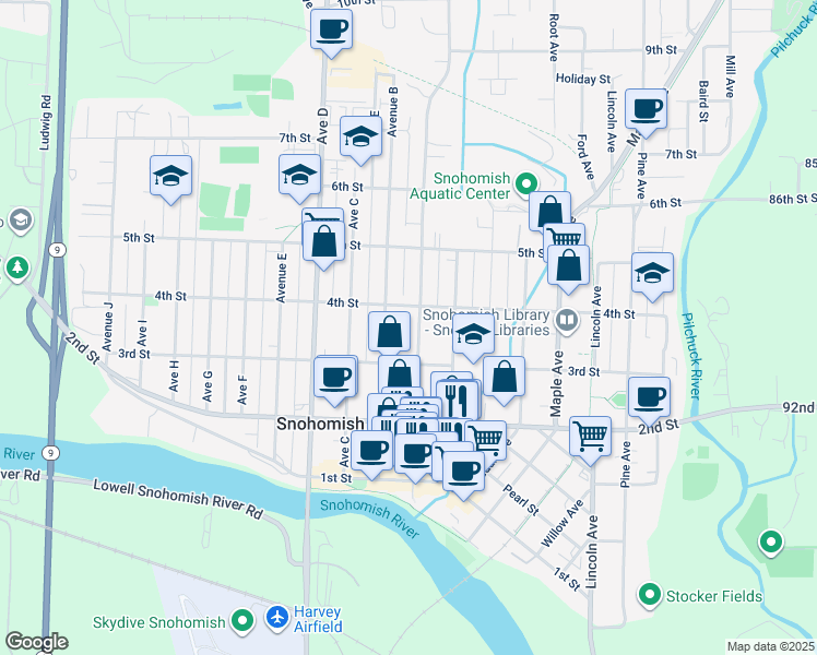 map of restaurants, bars, coffee shops, grocery stores, and more near 914 4th Street in Snohomish