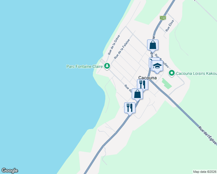 map of restaurants, bars, coffee shops, grocery stores, and more near 155 Rue Desjardins in Cacouna
