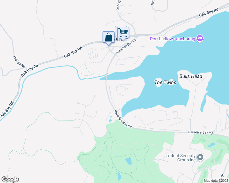 map of restaurants, bars, coffee shops, grocery stores, and more near 10 South Chandler Court in Port Ludlow