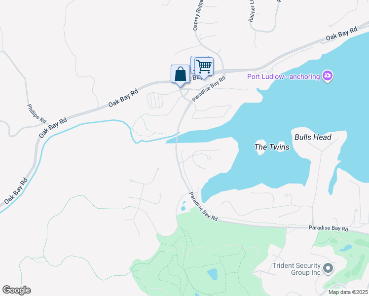 map of restaurants, bars, coffee shops, grocery stores, and more near 10 South Chandler Court in Port Ludlow