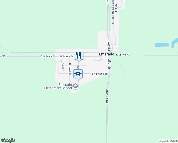 map of restaurants, bars, coffee shops, grocery stores, and more near 200-298 East Oldham Avenue in Emerado