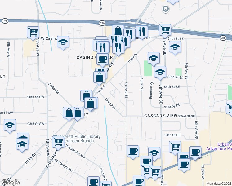 map of restaurants, bars, coffee shops, grocery stores, and more near 8828 3rd Avenue Southeast in Everett