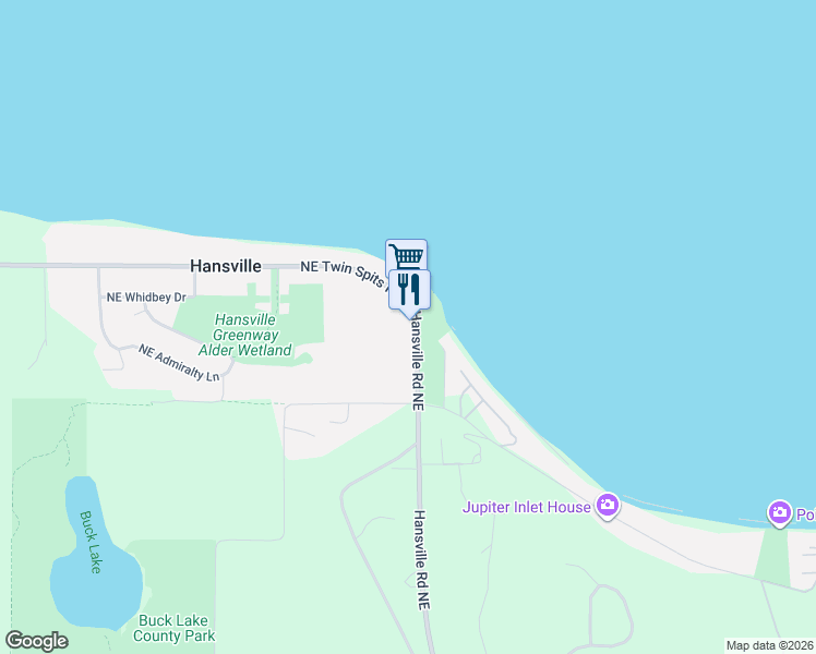 map of restaurants, bars, coffee shops, grocery stores, and more near 7543 Northeast Twin Spits Road in Hansville