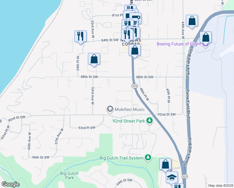 map of restaurants, bars, coffee shops, grocery stores, and more near 8926 49th Avenue West in Mukilteo