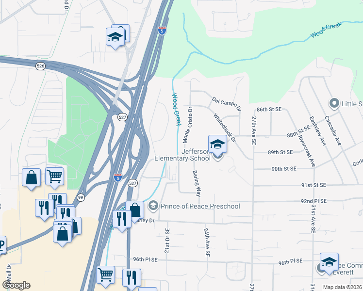 map of restaurants, bars, coffee shops, grocery stores, and more near 8821 Monte Cristo Drive in Everett