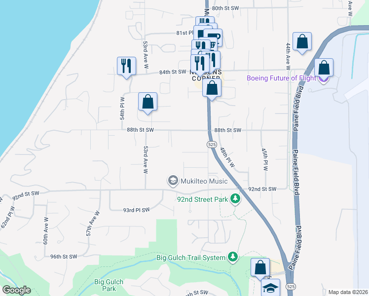 map of restaurants, bars, coffee shops, grocery stores, and more near 8926 49th Avenue West in Mukilteo