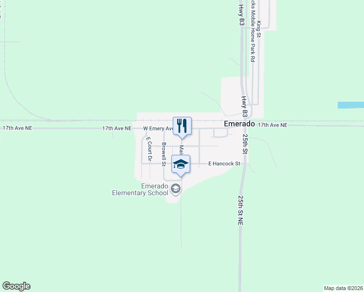 map of restaurants, bars, coffee shops, grocery stores, and more near in Emerado