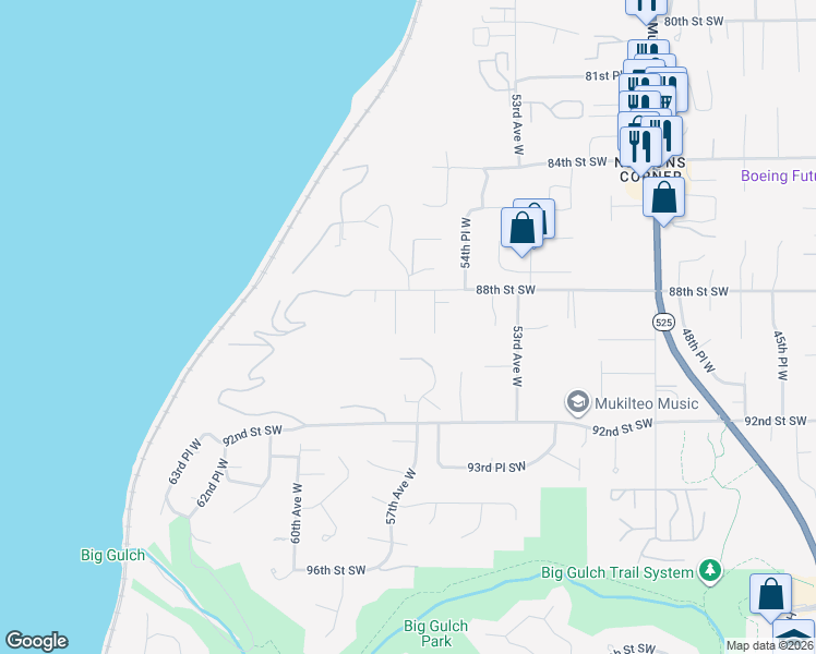 map of restaurants, bars, coffee shops, grocery stores, and more near 8901 56th Place West in Mukilteo