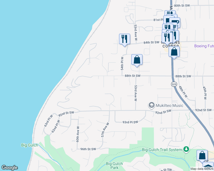 map of restaurants, bars, coffee shops, grocery stores, and more near 8901 56th Place West in Mukilteo