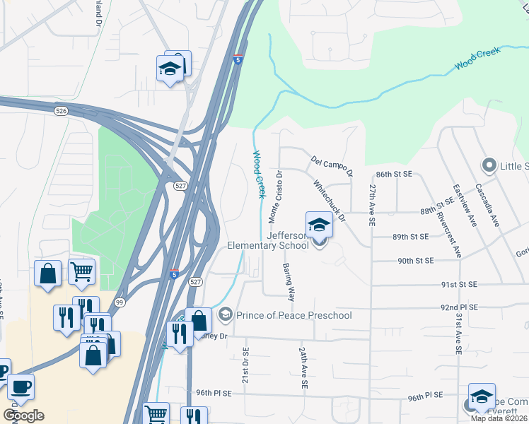 map of restaurants, bars, coffee shops, grocery stores, and more near 8821 Monte Cristo Drive in Everett