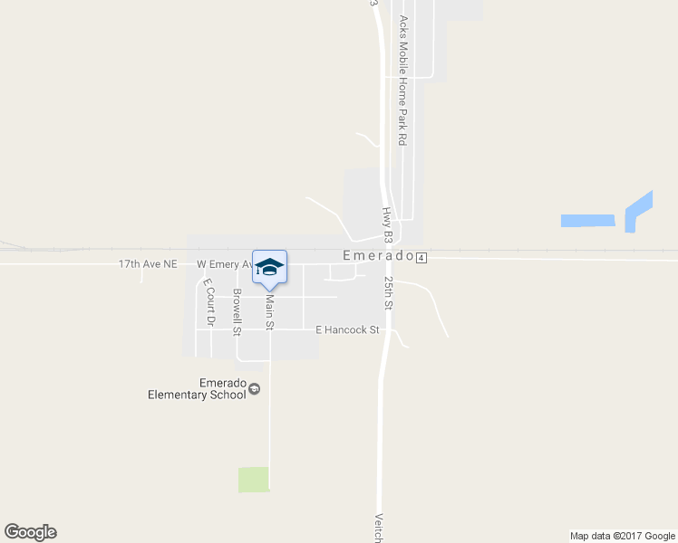 map of restaurants, bars, coffee shops, grocery stores, and more near 302 East Emery Street in Emerado