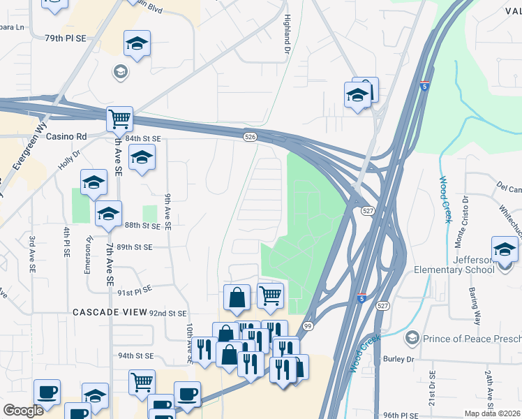 map of restaurants, bars, coffee shops, grocery stores, and more near 1415 84th Street Southeast in Everett