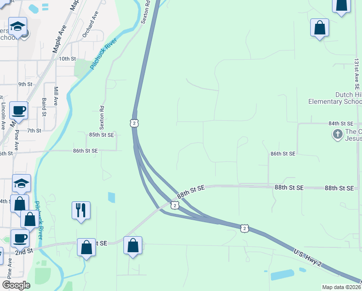 map of restaurants, bars, coffee shops, grocery stores, and more near 8504 121st Avenue Southeast in Snohomish