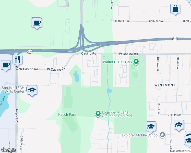 map of restaurants, bars, coffee shops, grocery stores, and more near 8600 18th Avenue West in Everett