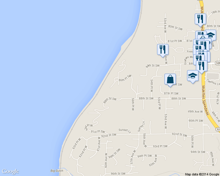 map of restaurants, bars, coffee shops, grocery stores, and more near 8714 60th Ave W in Mukilteo