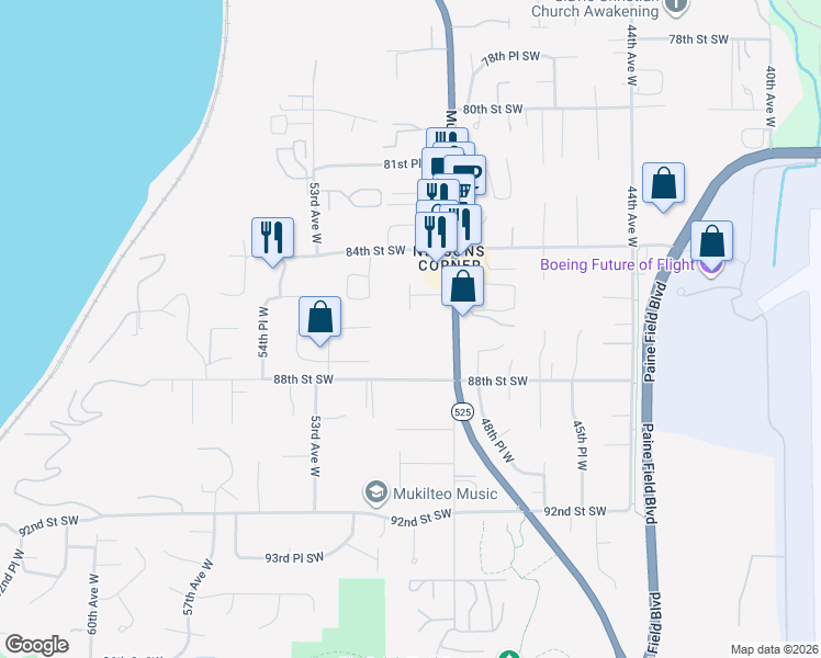 map of restaurants, bars, coffee shops, grocery stores, and more near in Mukilteo