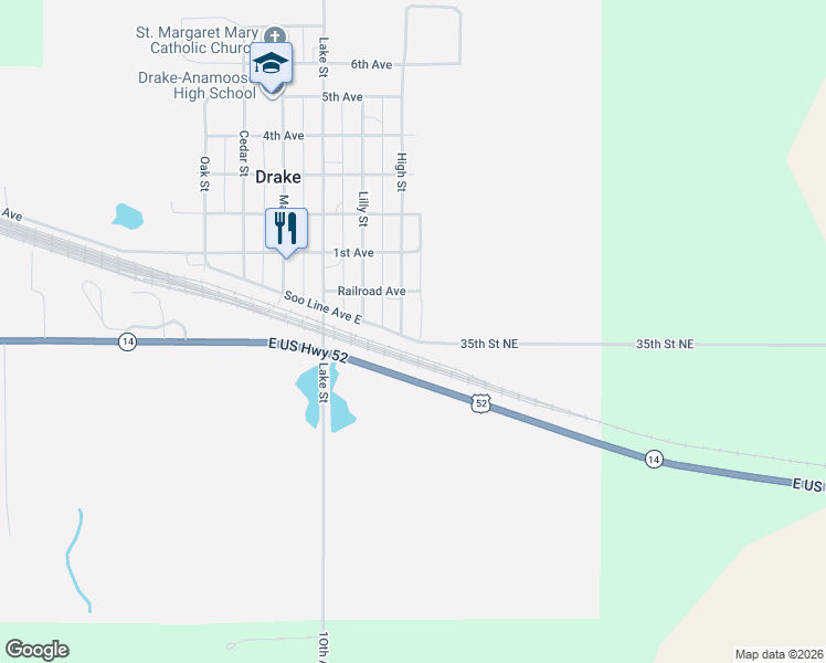 map of restaurants, bars, coffee shops, grocery stores, and more near 80 High Street in Drake