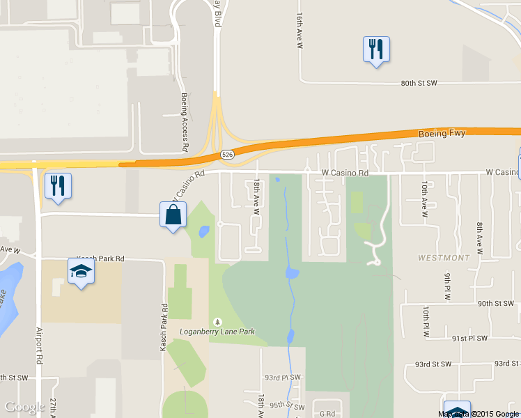 map of restaurants, bars, coffee shops, grocery stores, and more near 8600 18th Avenue West in Everett