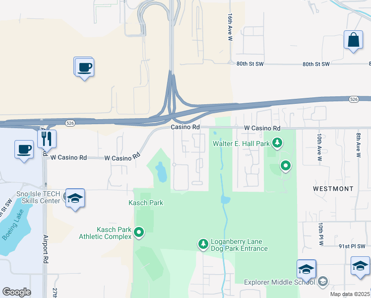 map of restaurants, bars, coffee shops, grocery stores, and more near 10 18th Avenue West in Everett
