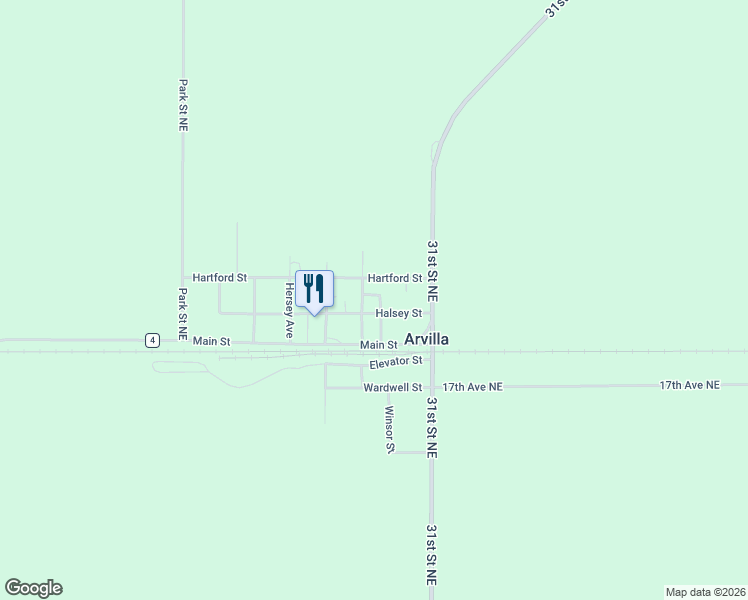 map of restaurants, bars, coffee shops, grocery stores, and more near 423 Washington Avenue in Arvilla