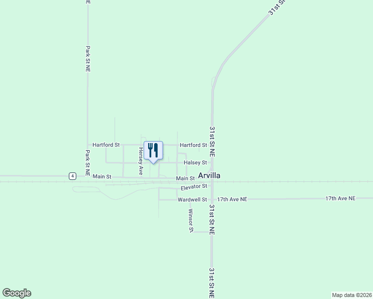 map of restaurants, bars, coffee shops, grocery stores, and more near 423 Washington Avenue in Arvilla