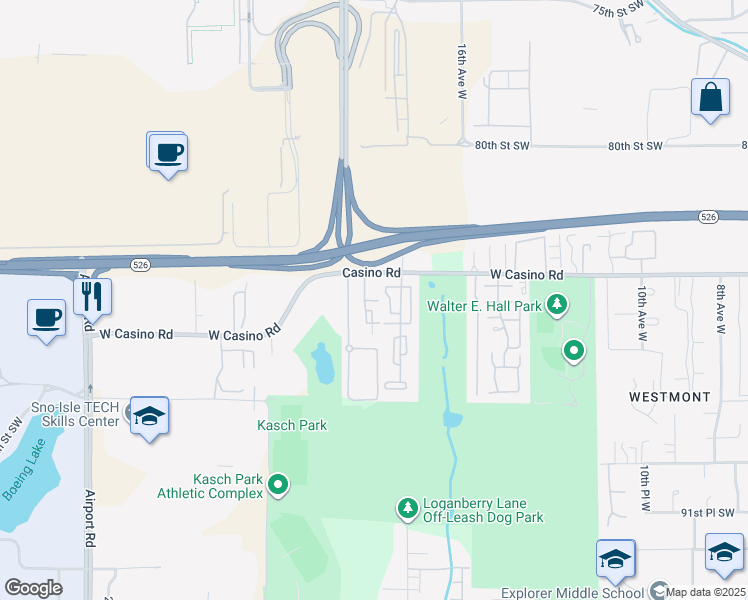 map of restaurants, bars, coffee shops, grocery stores, and more near 10 18th Avenue West in Everett