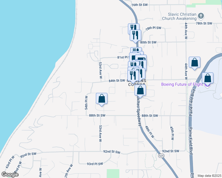 map of restaurants, bars, coffee shops, grocery stores, and more near 8440 Smugglers Cove Lane in Mukilteo