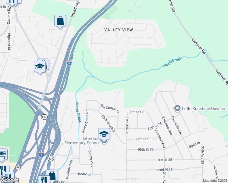 map of restaurants, bars, coffee shops, grocery stores, and more near 8503 Gold Way in Everett