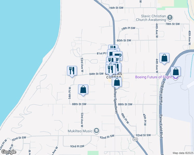 map of restaurants, bars, coffee shops, grocery stores, and more near 8405 Smugglers Cove Lane in Mukilteo