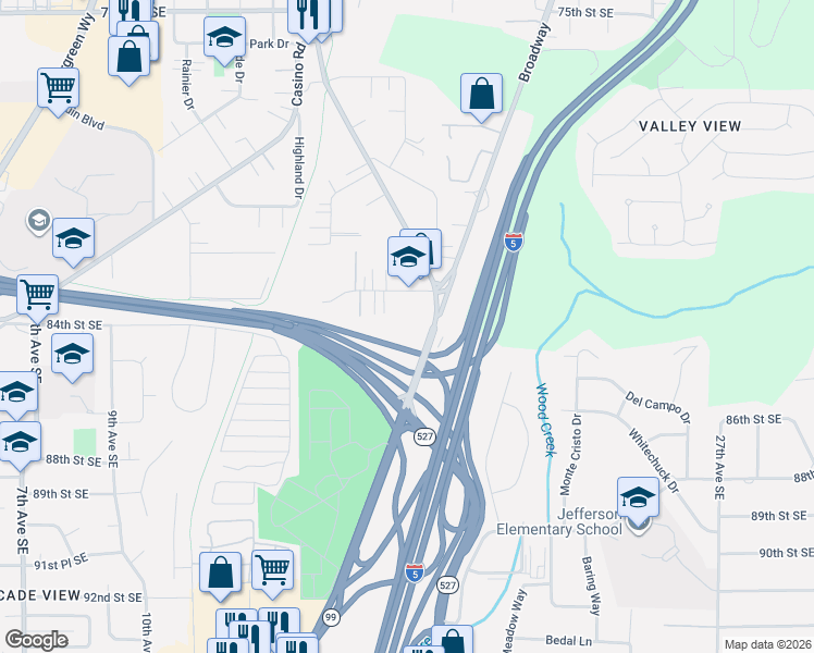 map of restaurants, bars, coffee shops, grocery stores, and more near 8402 Broadway in Everett