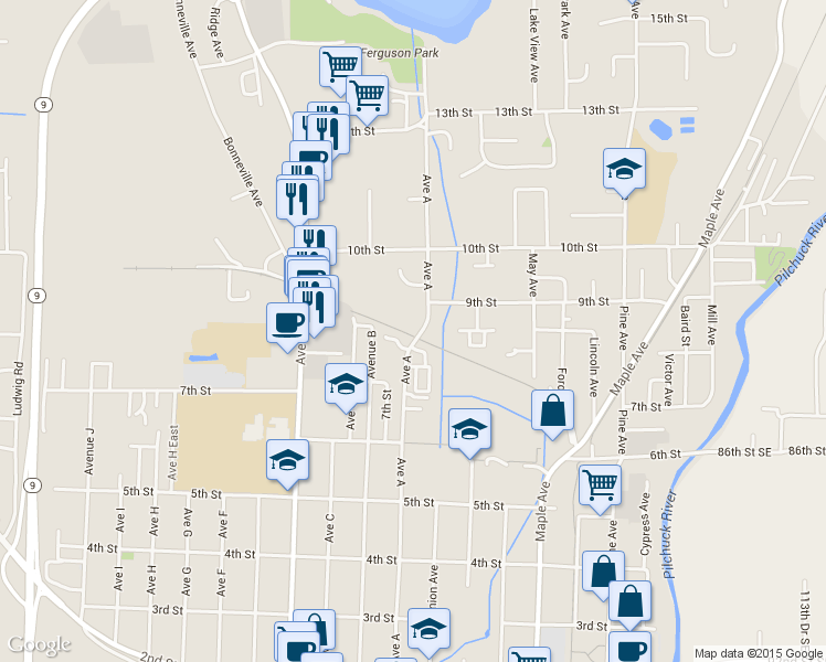 map of restaurants, bars, coffee shops, grocery stores, and more near 802 Avenue A in Snohomish
