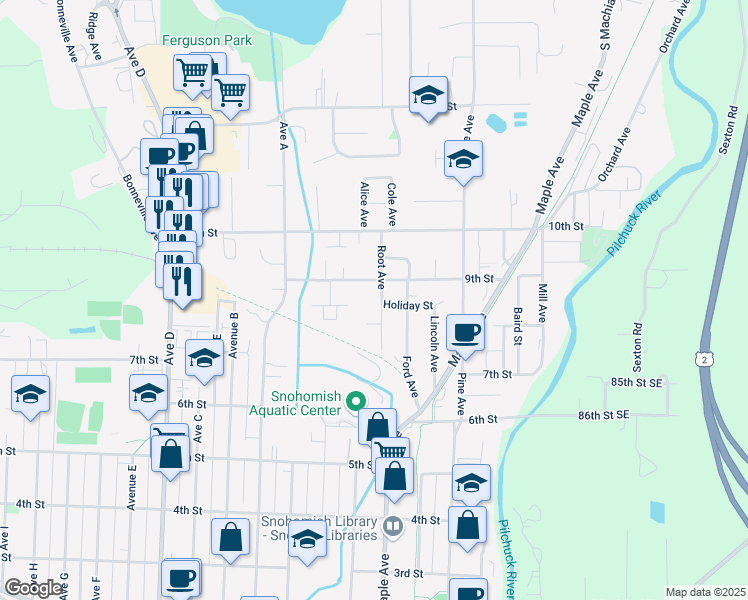 map of restaurants, bars, coffee shops, grocery stores, and more near 824 Root Avenue in Snohomish