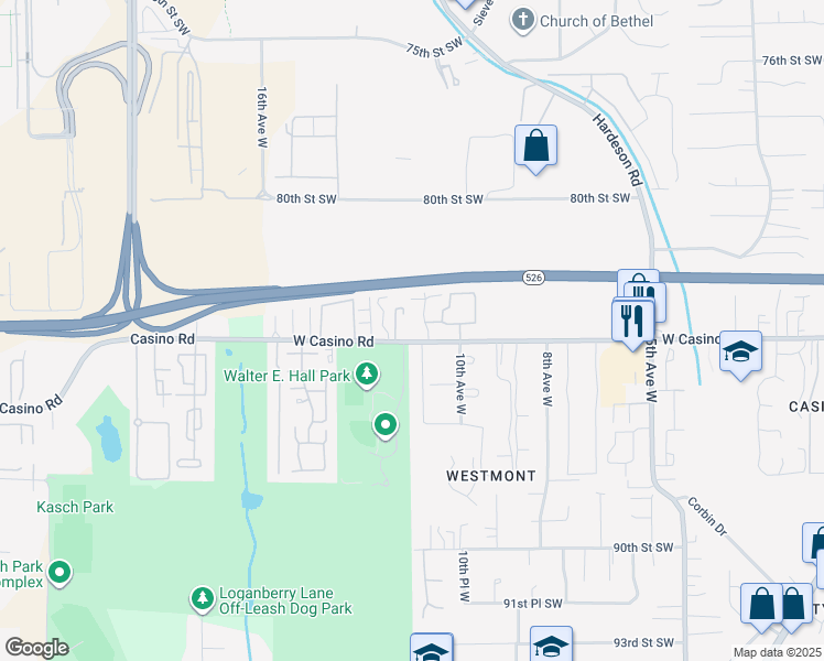 map of restaurants, bars, coffee shops, grocery stores, and more near in Everett