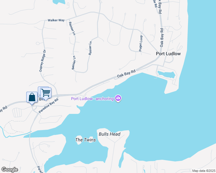 map of restaurants, bars, coffee shops, grocery stores, and more near 91 North Bay Lane in Port Ludlow