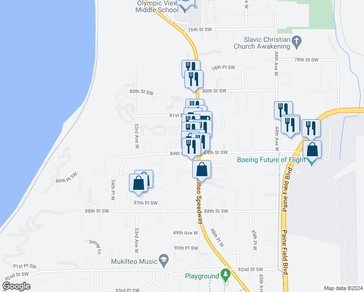 map of restaurants, bars, coffee shops, grocery stores, and more near in Mukilteo