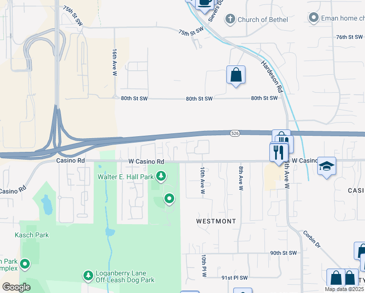 map of restaurants, bars, coffee shops, grocery stores, and more near in Everett
