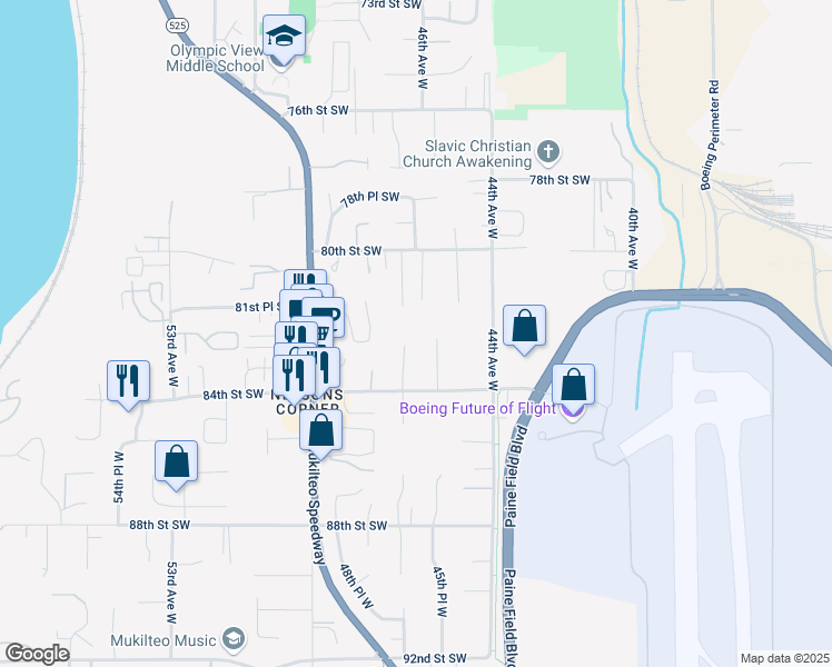 map of restaurants, bars, coffee shops, grocery stores, and more near 8219 46th Pl W in Mukilteo