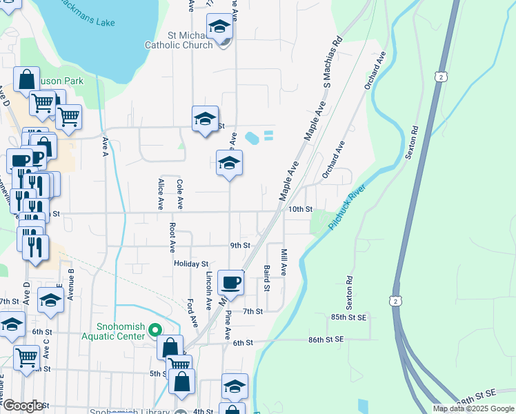 map of restaurants, bars, coffee shops, grocery stores, and more near 1010 McDonald Avenue in Snohomish