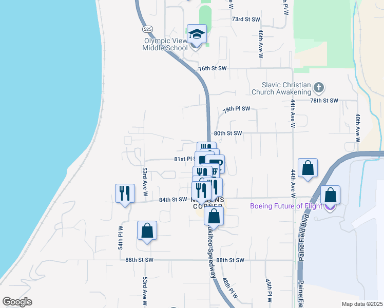 map of restaurants, bars, coffee shops, grocery stores, and more near 8050 Mukilteo Speedway in Mukilteo