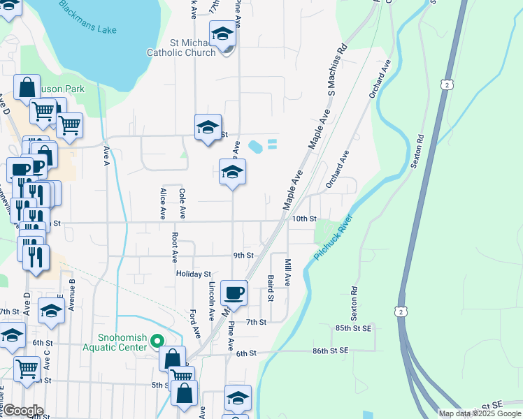 map of restaurants, bars, coffee shops, grocery stores, and more near 1010 McDonald Avenue in Snohomish