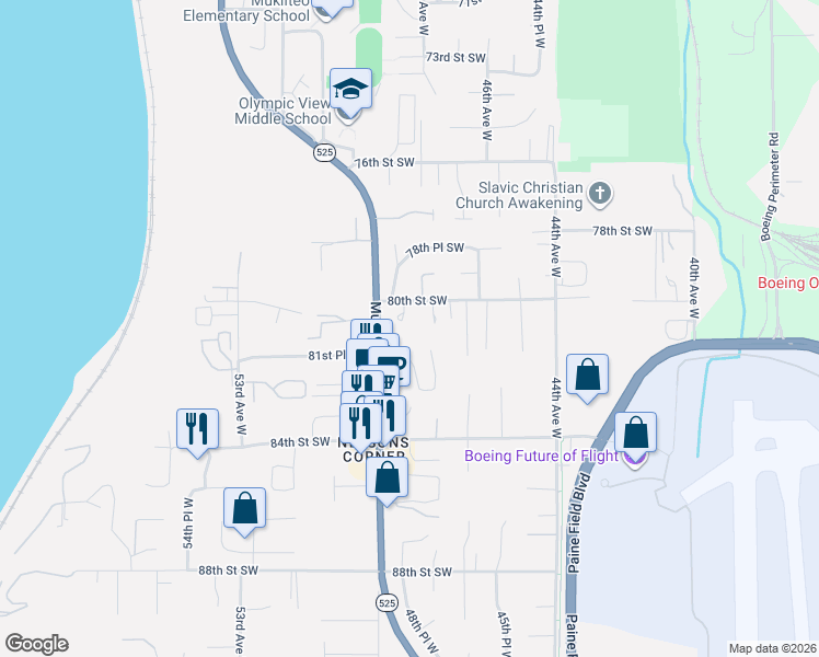 map of restaurants, bars, coffee shops, grocery stores, and more near 8019 48th Place West in Mukilteo