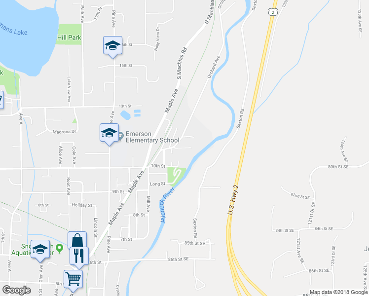 map of restaurants, bars, coffee shops, grocery stores, and more near 303 East 11th Street in Snohomish