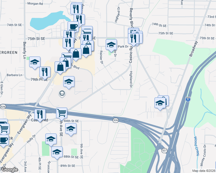 map of restaurants, bars, coffee shops, grocery stores, and more near 1228 Kossuth Avenue in Everett