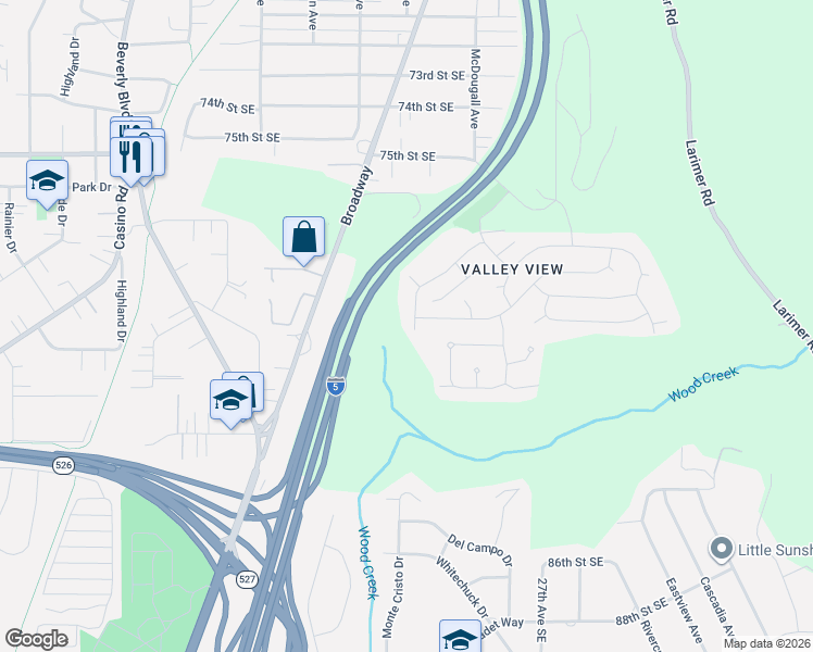 map of restaurants, bars, coffee shops, grocery stores, and more near 7918 Timber Hill Drive in Everett