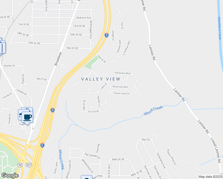 map of restaurants, bars, coffee shops, grocery stores, and more near 2702 Riverview Boulevard in Everett