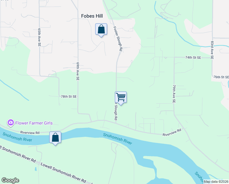 map of restaurants, bars, coffee shops, grocery stores, and more near 7630 Foster Slough Road in Snohomish