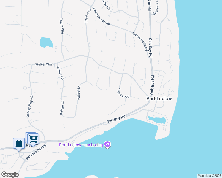 map of restaurants, bars, coffee shops, grocery stores, and more near 9012 Oak Bay Road in Port Ludlow